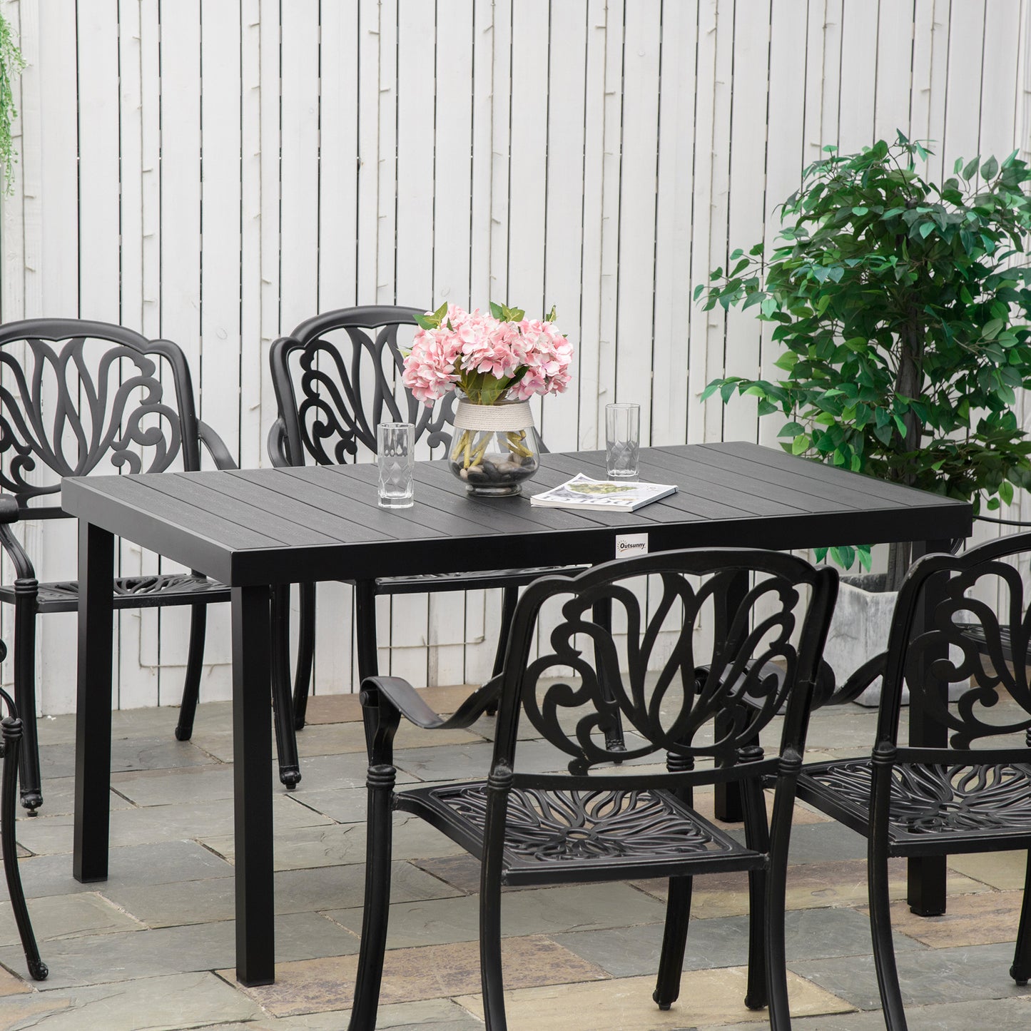Outdoor Dining Table for 6 - Rectangular Patio Table with Aluminum Frame - Black