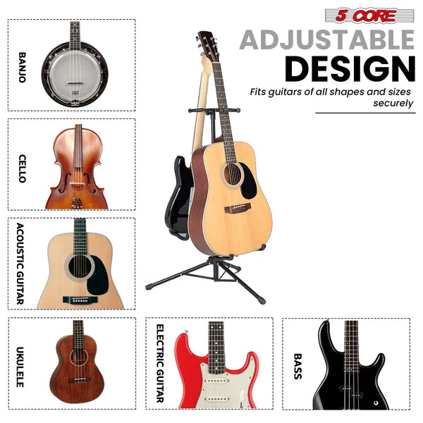 Adjustable Double Guitar Stand - Foldable, Portable, Black