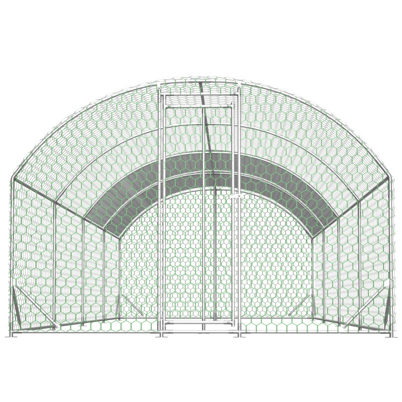 Large Metal Chicken Coop 26x9x6ft Walk-In Poultry Cage with Waterproof Cover