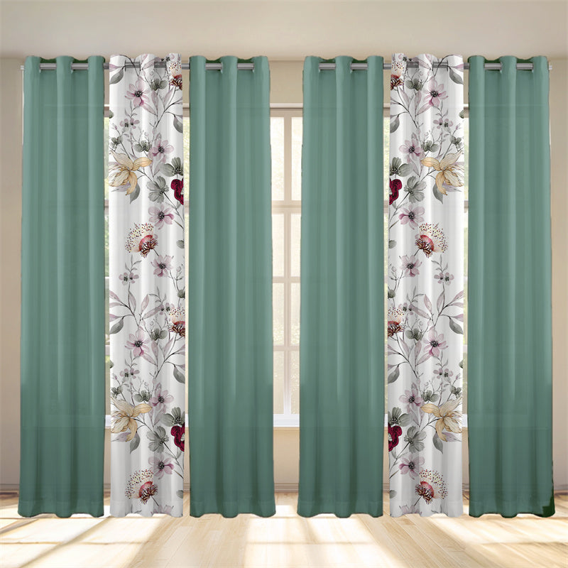 6-Piece Semi-Sheer Curtain Set with Botanical Floral Print