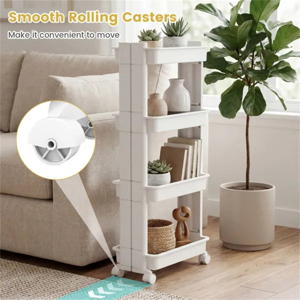 4-Tier DIY Rolling Storage Cart, 15.5 X 9 40.5 With Detachable