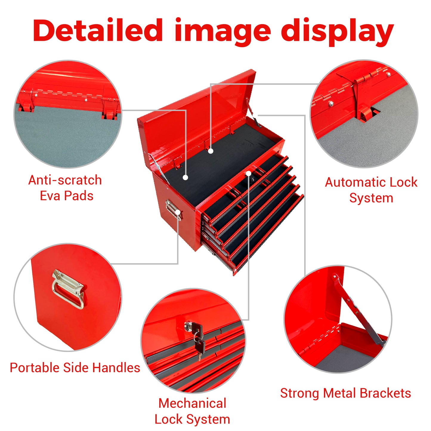24-Inch Heavy Duty Metal Tool Box with 9 Drawers and Locking System - Red