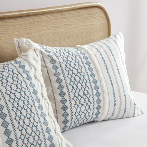 Queen Cotton Printed Duvet Cover Set with Chenille - Multicolor