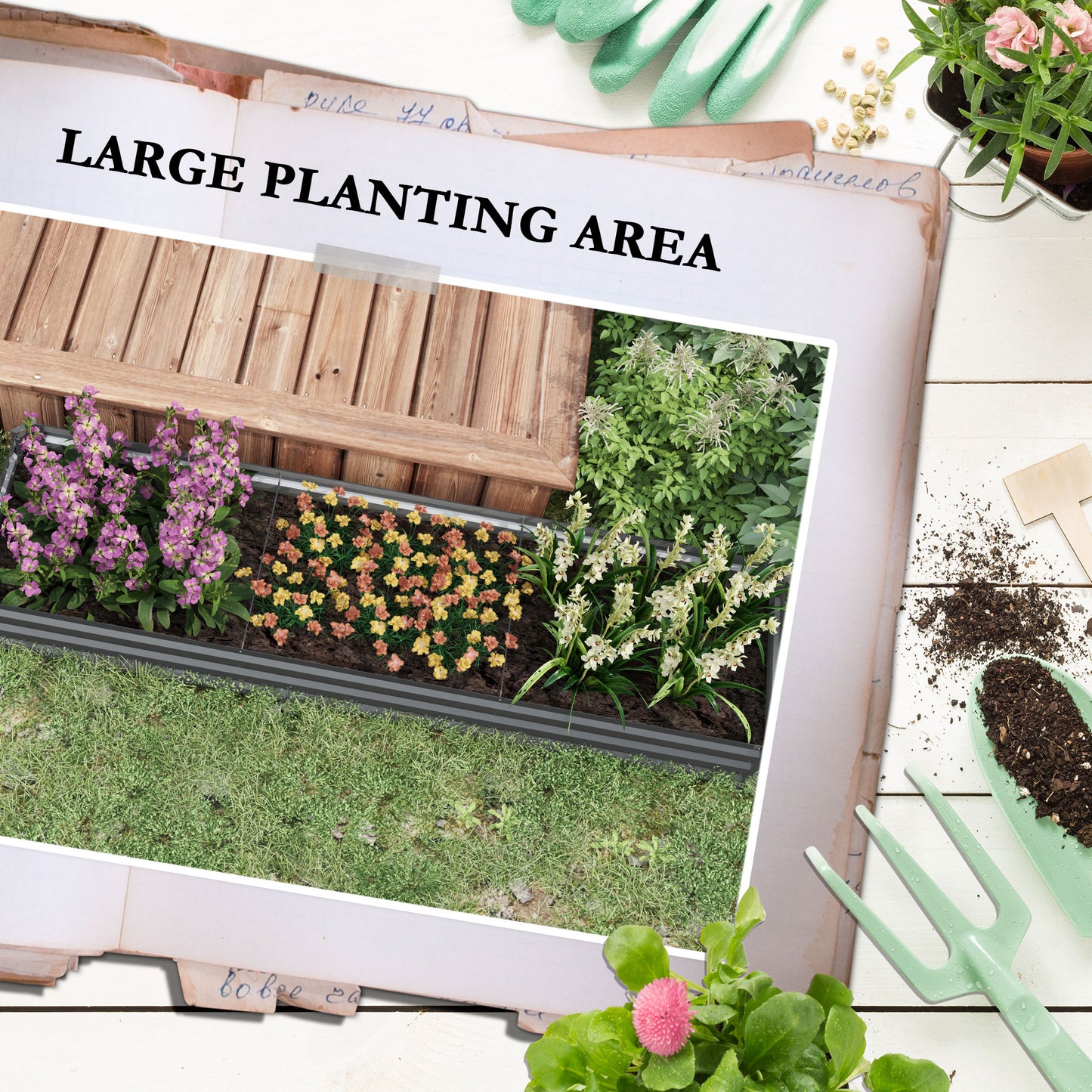 Galvanized Raised Garden Bed Kit with Safety Edging for Flowers & Vegetables, Dark Gray 8x2ft