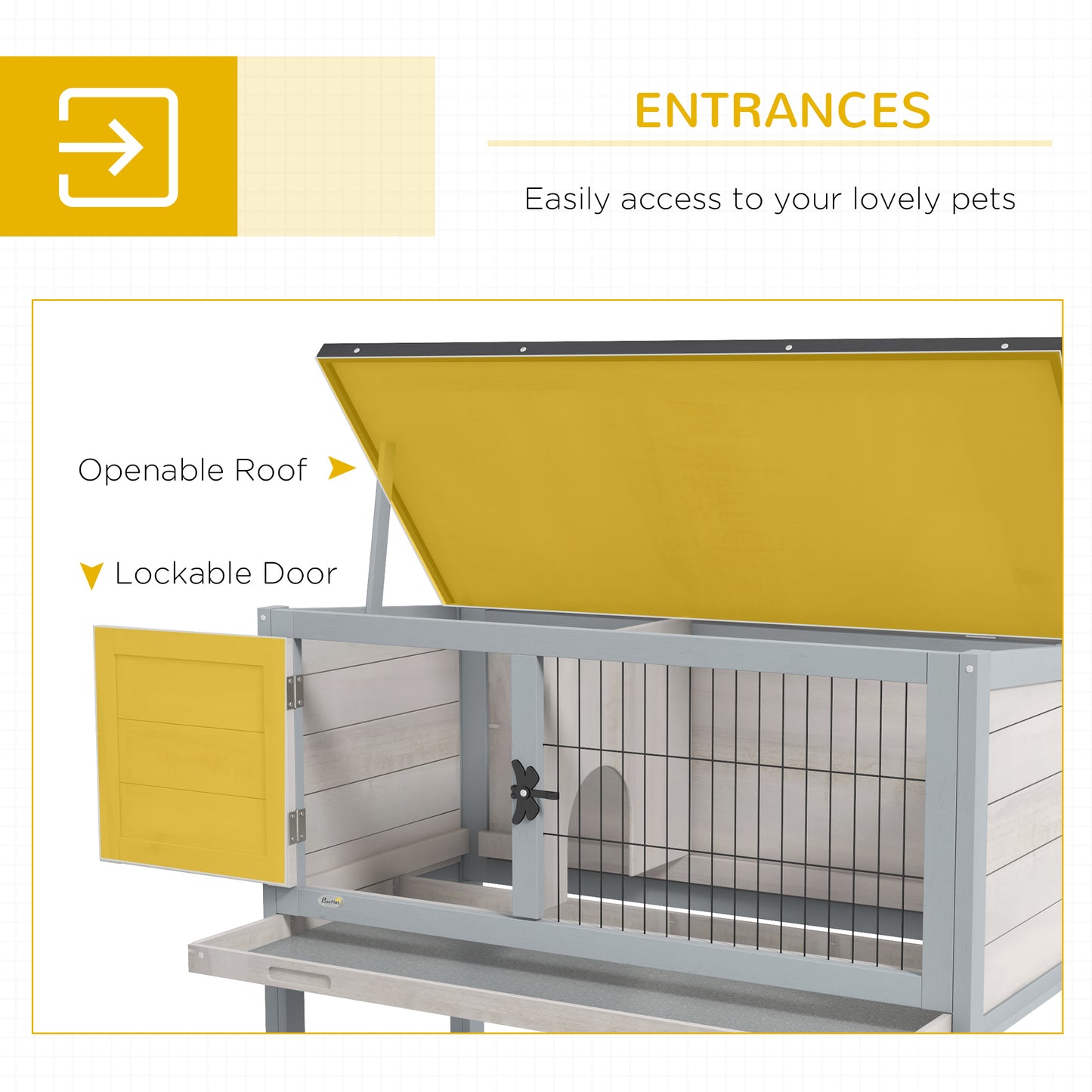 Wooden Rabbit Hutch with Asphalt Roof and Removable Tray - Indoor/Outdoor Gray