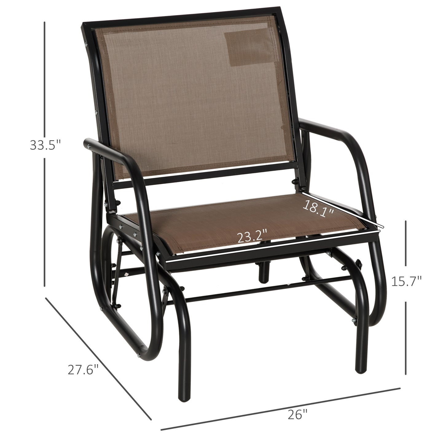 Outdoor Metal Frame Glider Chair with Breathable Mesh - Brown