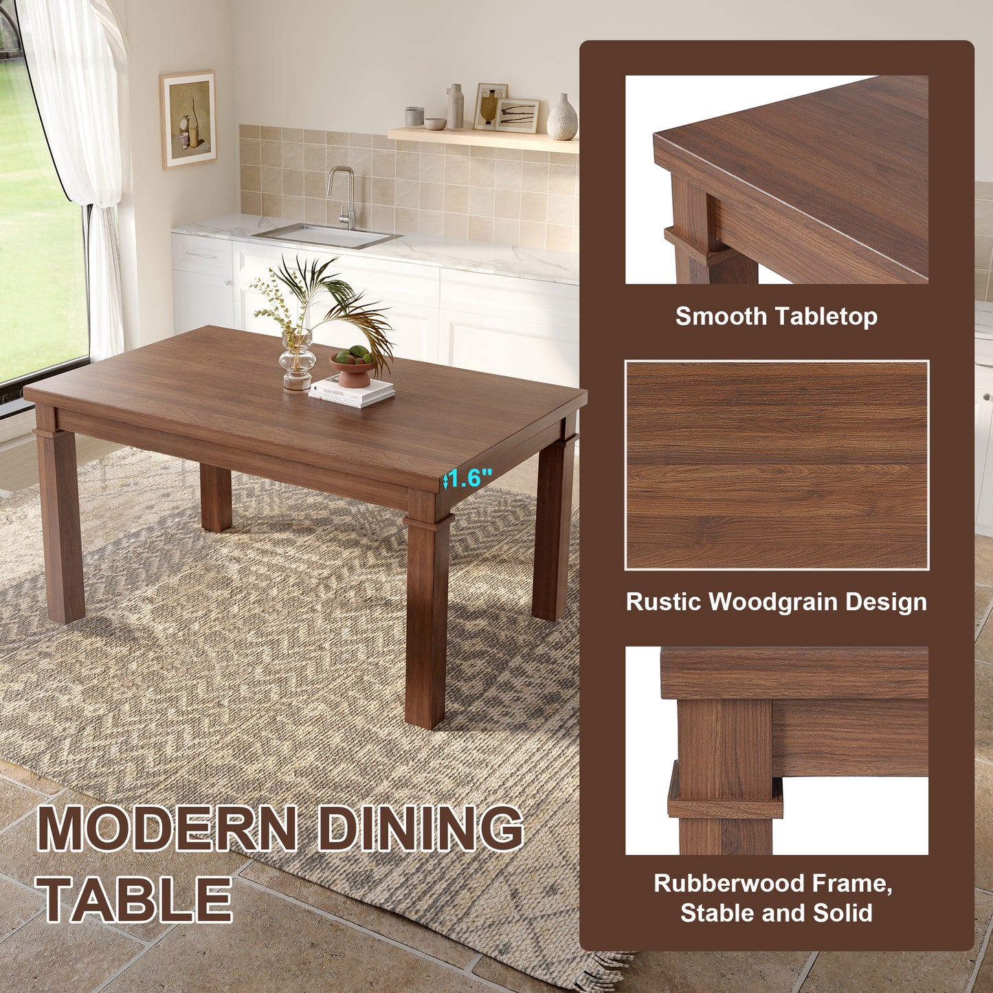 6-Piece Modern Dining Set, Rectangle Kitchen Table With 4 Upholstered