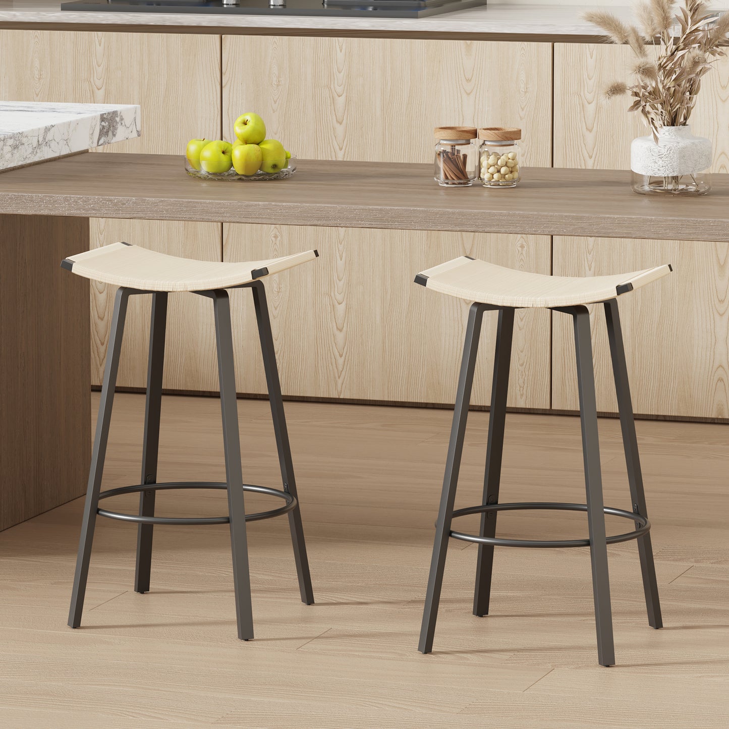 Backless Counter Height Bar Stools Set of 2 - Creamy White