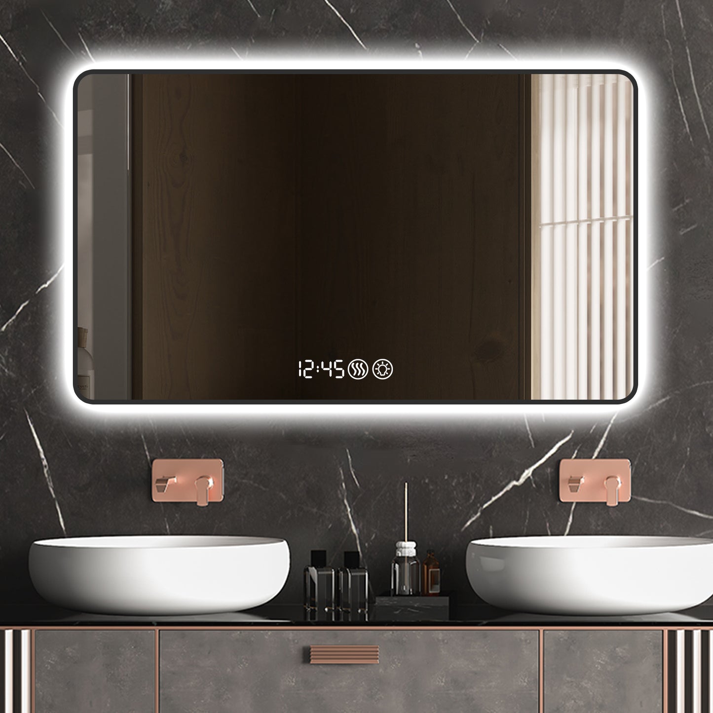 29x39 Black Frame Wall Mirror with Tri Color Light & Temperature Display