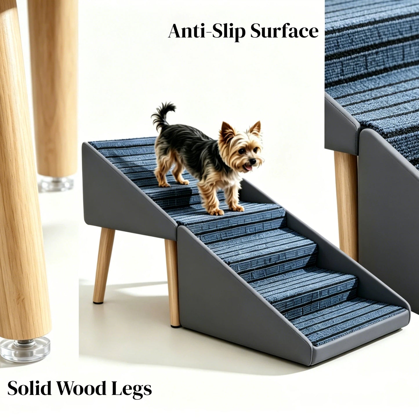 Foldable Dog Steps and Ramp for Bed Couch - Anti-Slip Pet Stairs, Grey