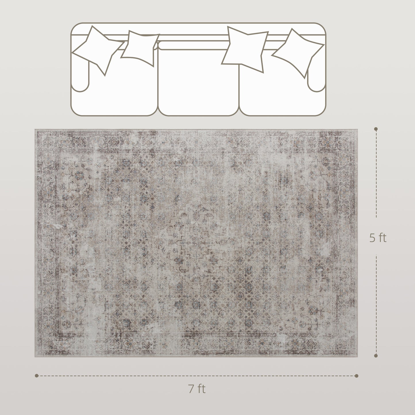 Machine Washable Non-Slip Area Rug 5x7 - Light Mixed-Brown