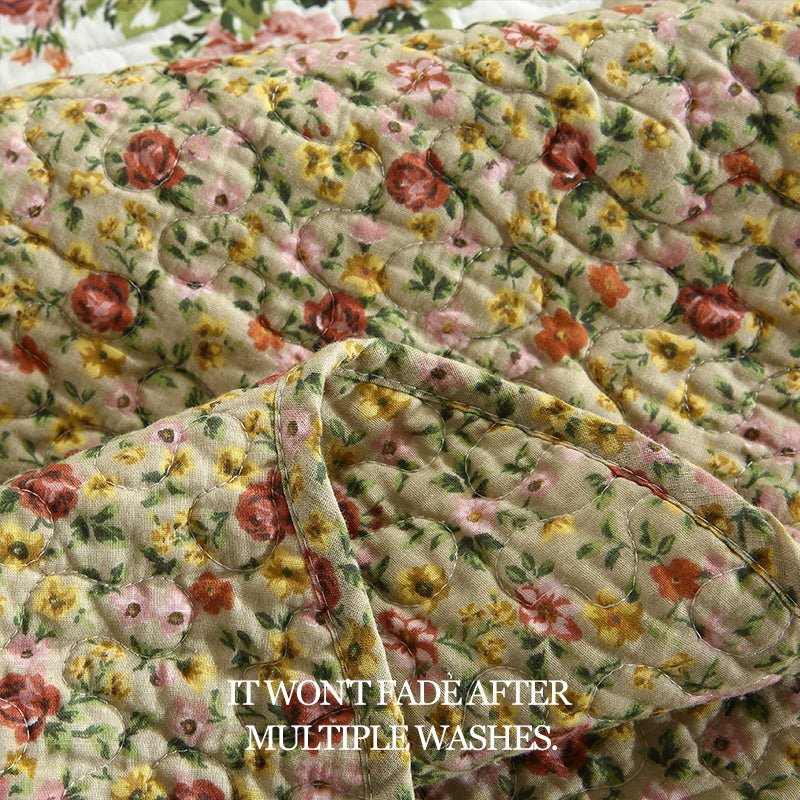 Vintage Reversible Cotton Bedspread Set - Floral Patchwork Queen All Season