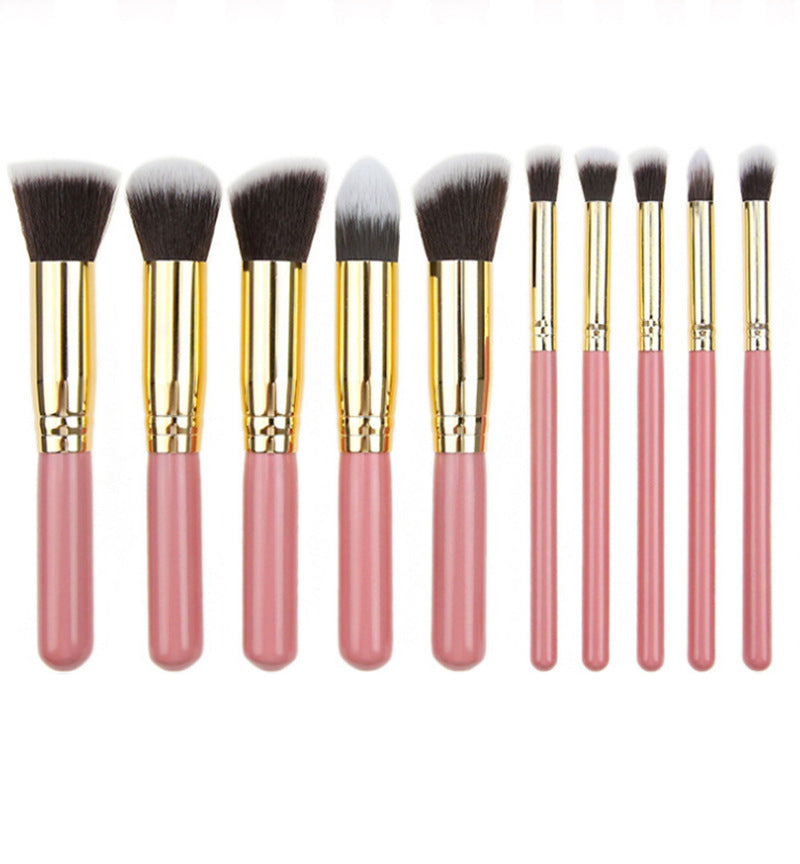 10-Piece Makeup Brush Set with Black, Silver, Gold Handles - Professional Cosmetic Tools