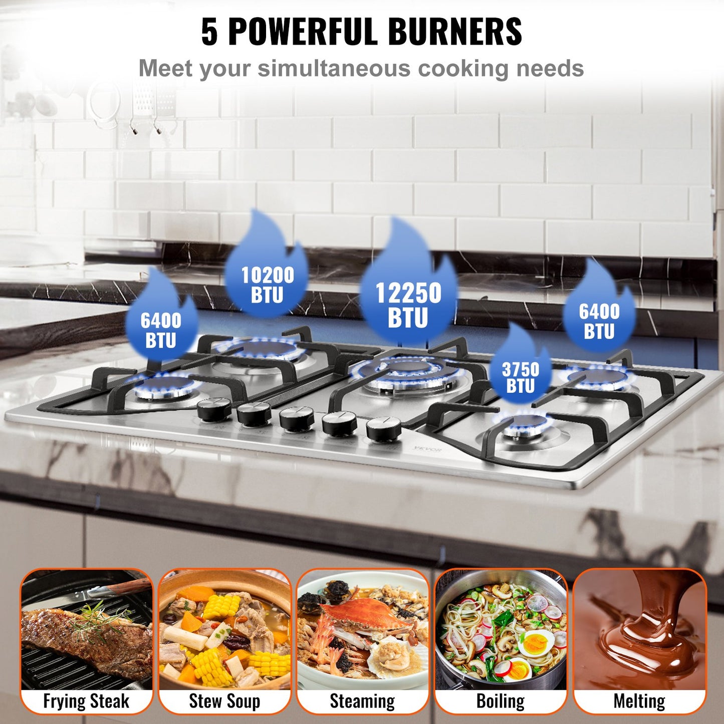 30-Inch Gas Cooktop with 5 Burners - Built-in Stainless Steel