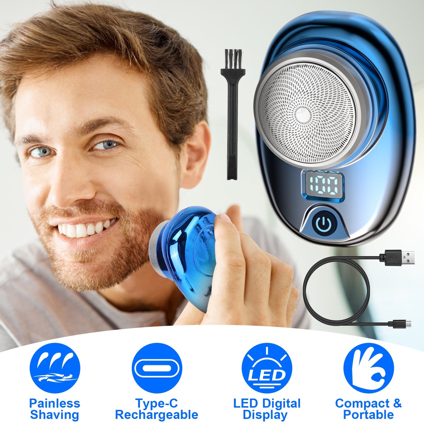 Portable Electric Shaver for Men, Rechargeable Beard Trimmer with LED Display