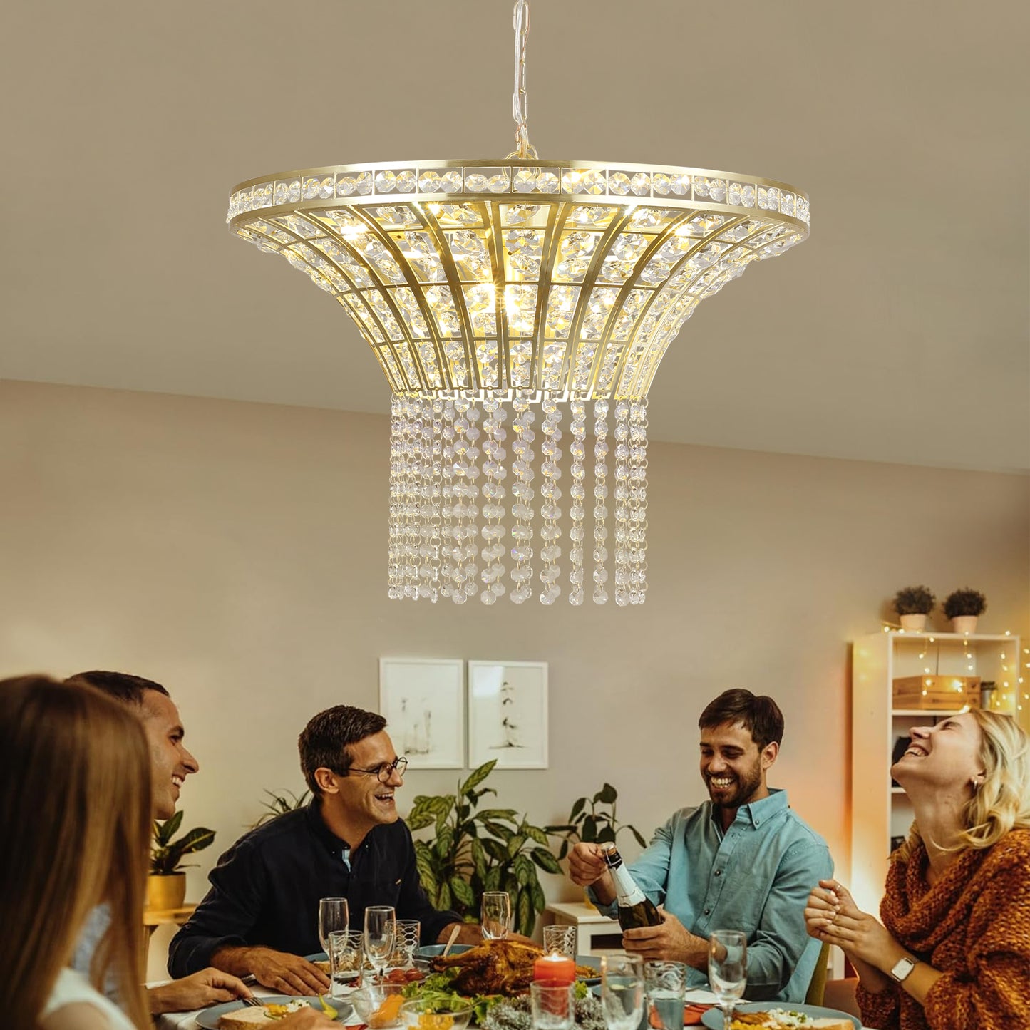 Modern Crystal Round Chandelier - Gold Finish Pendant Light