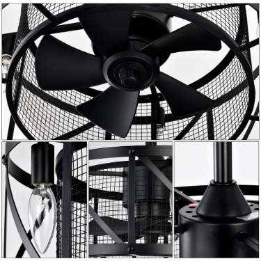20'' Industrial Ceiling Fan with Remote Control - Matte Black