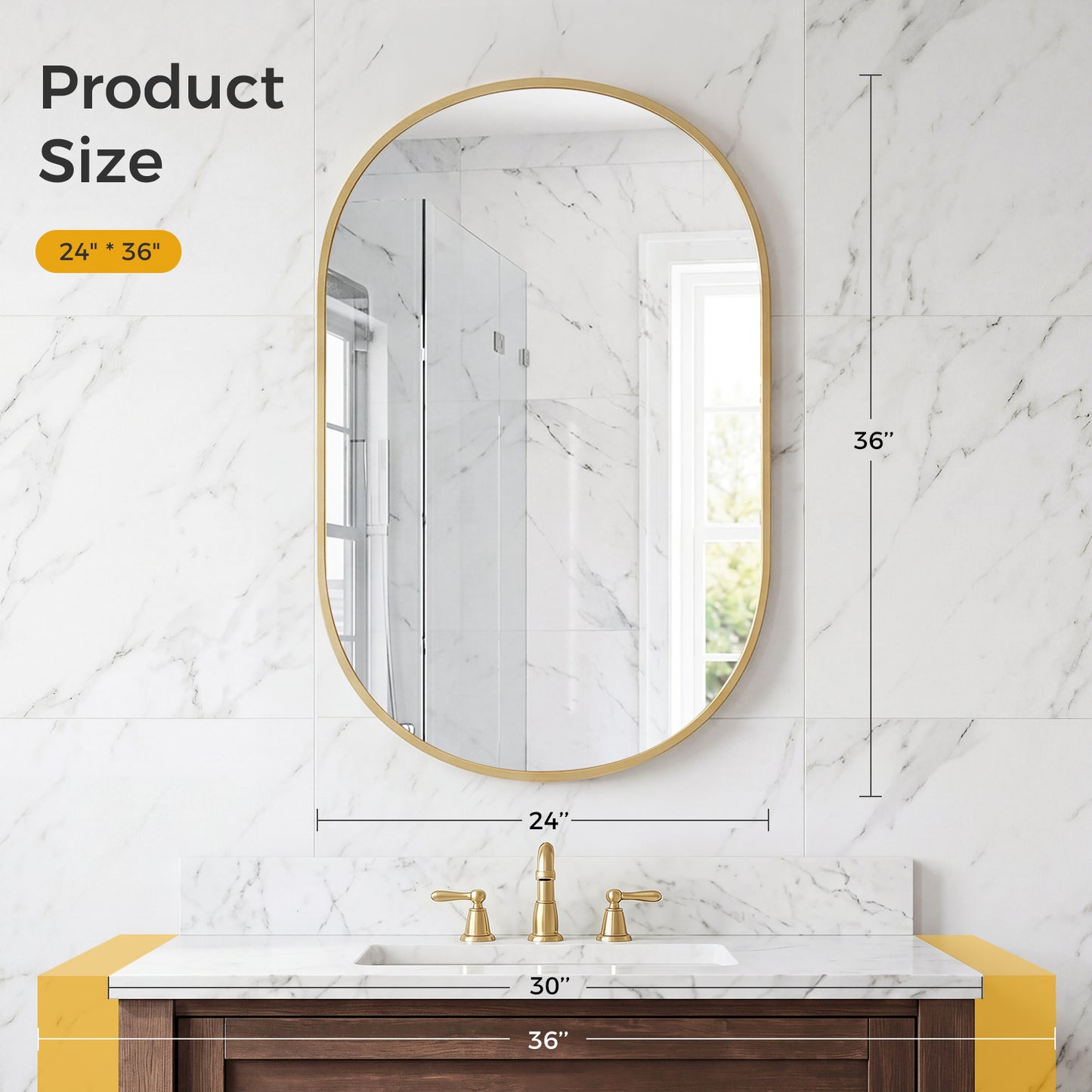 Bathroom Mirror, Oval Wall With Rust-proof Metal Frame And Tempered