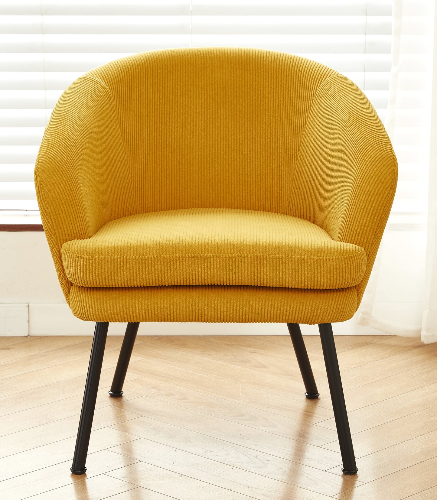 Corduroy Accent Chair With Black Metal Legs, Modern Upholstered