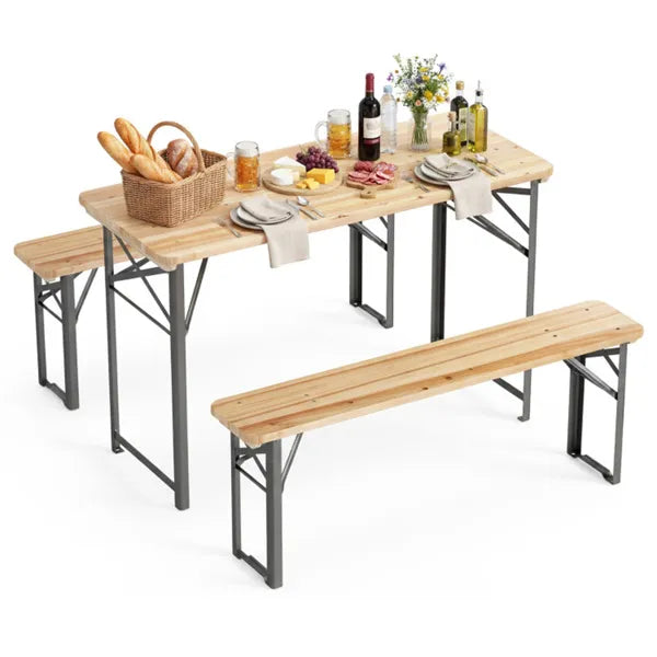 47" Foldable Picnic Table with 2 Benches - Outdoor Dining Set