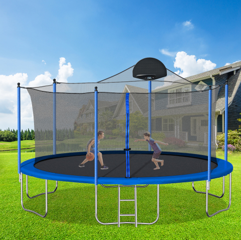 14FT Trampoline for Kids & Adults with Basketball Hoop and Safety Net