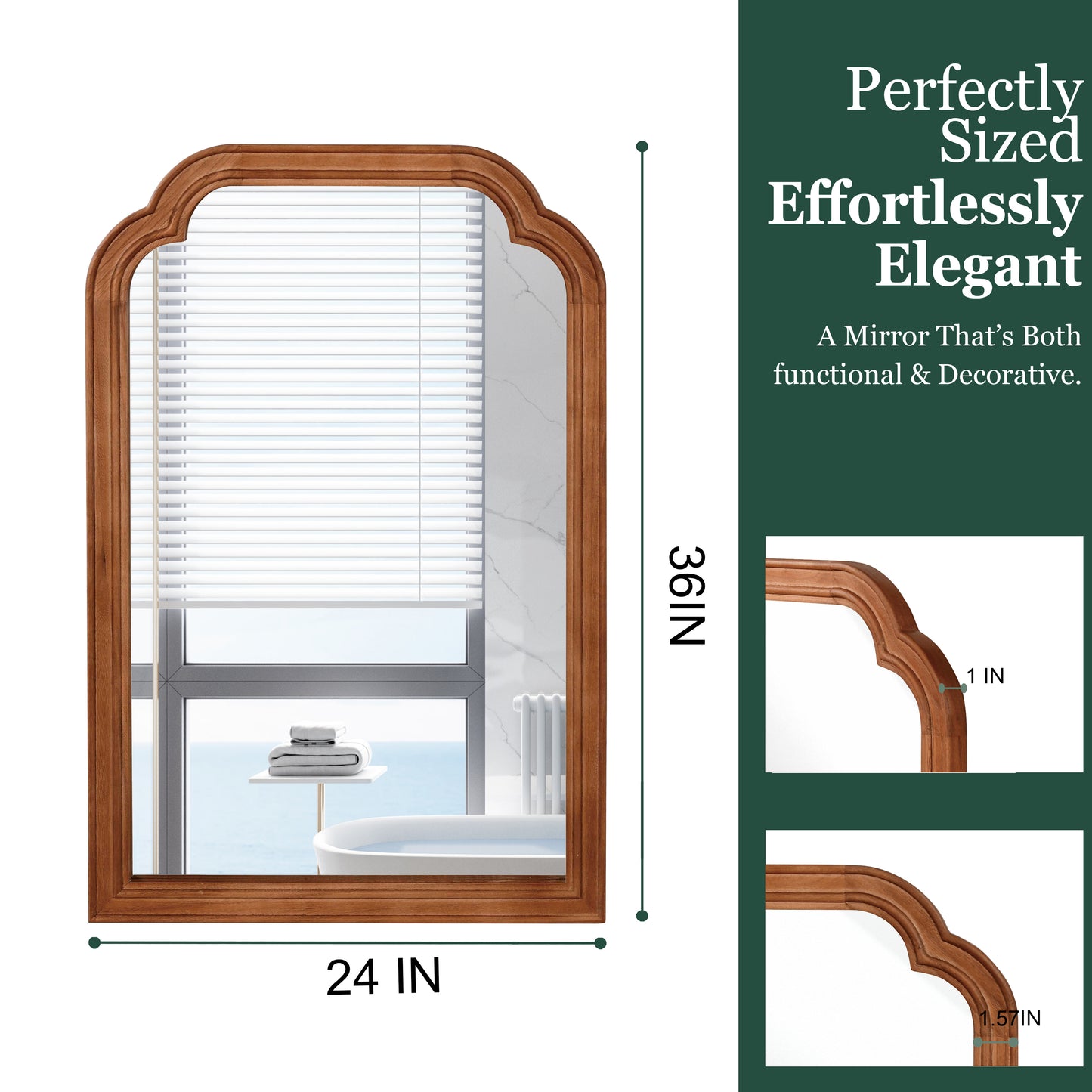 24" x 36" Solid Wood Frame Decorative Mirror - Yellow Brown
