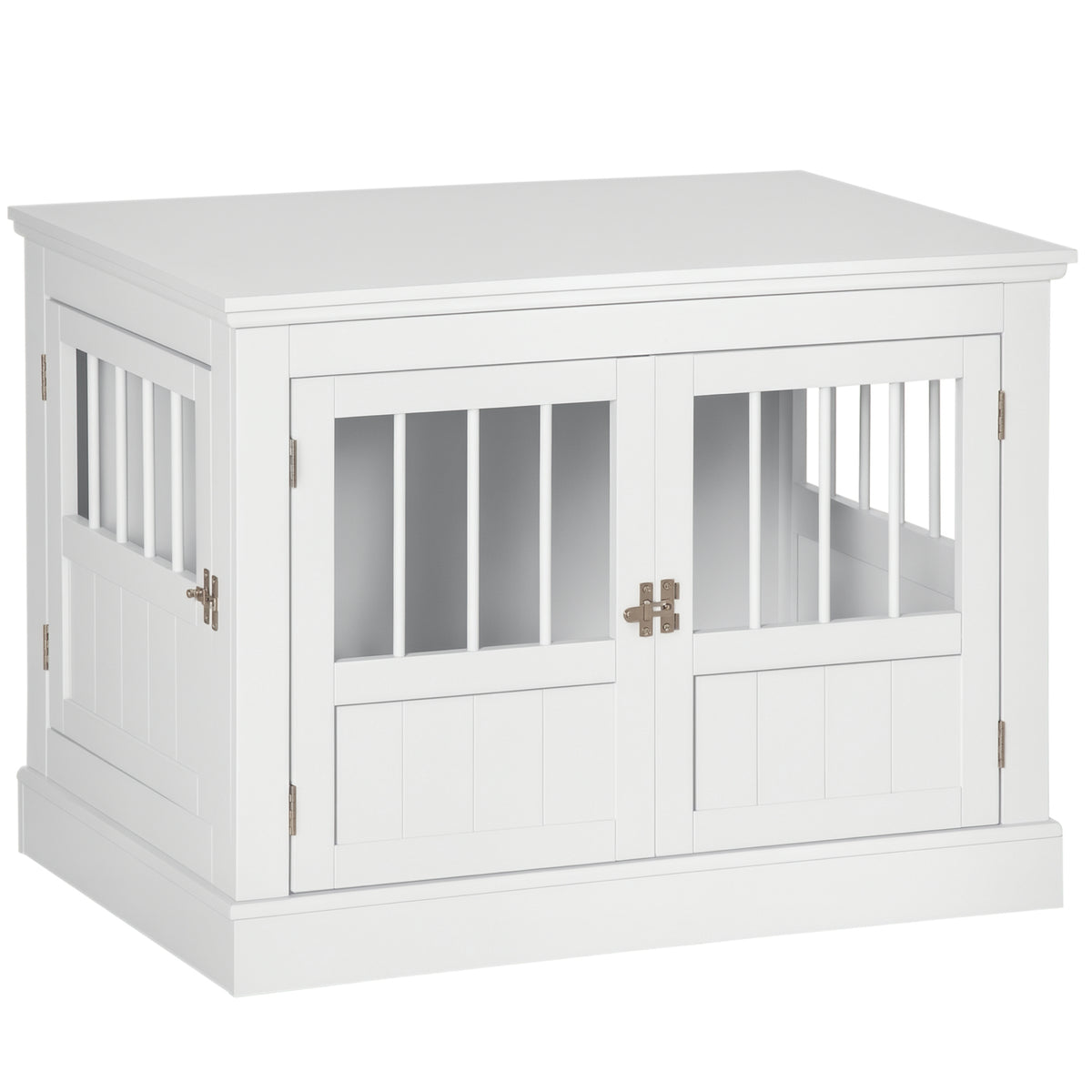 Wooden Dog Crate End Table with Triple Doors - Small Dog Furniture, White