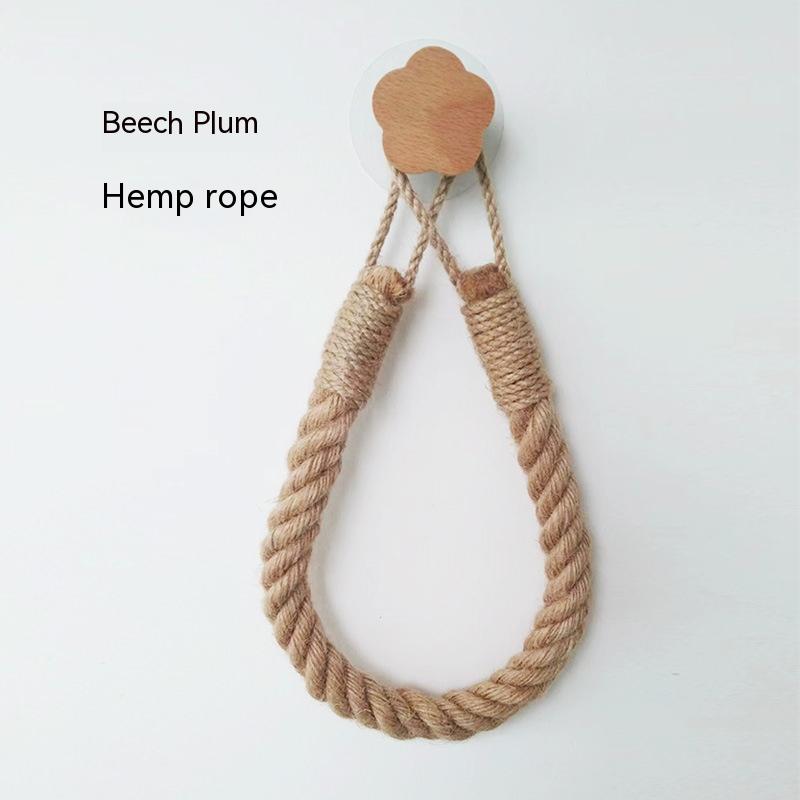 Hemp Rope Storage Towel Rack Solid Wood Wall Mount Home Organization