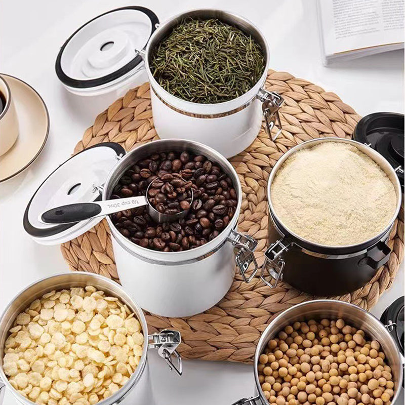 Large Capacity Stainless Steel Coffee Bean Sealed Jar with Date Tracker - Vacuum Food Storage Container