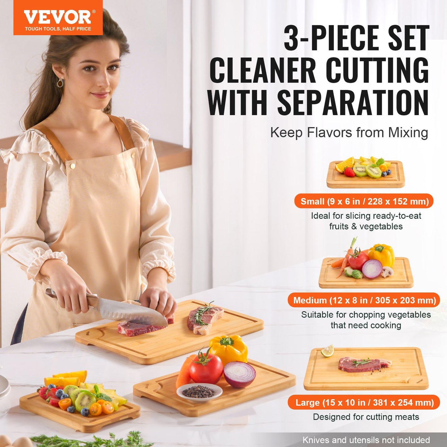 Bamboo Cutting Board Set - 3 Sizes for Versatile Food Prep