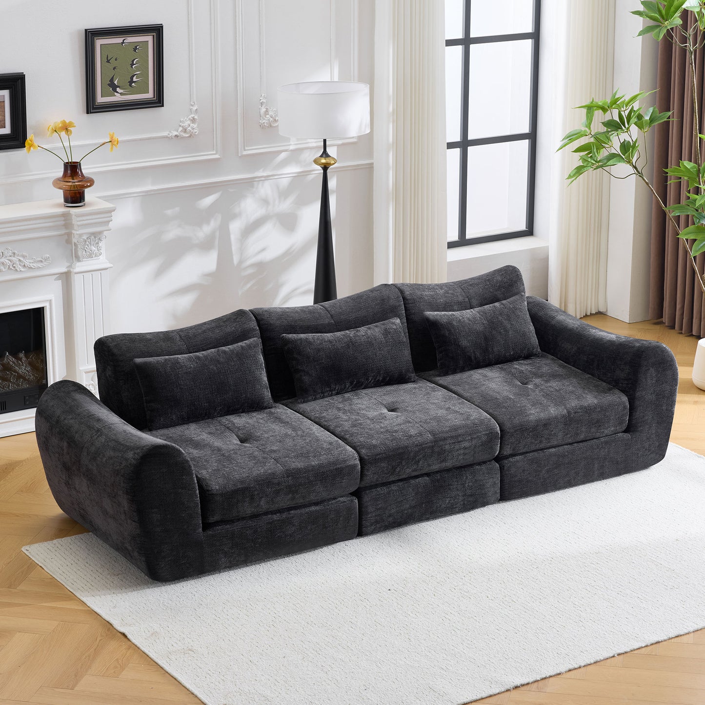 Modular Cloud Sofa Bed - Convertible Sectional Cushioned Sofa - Black
