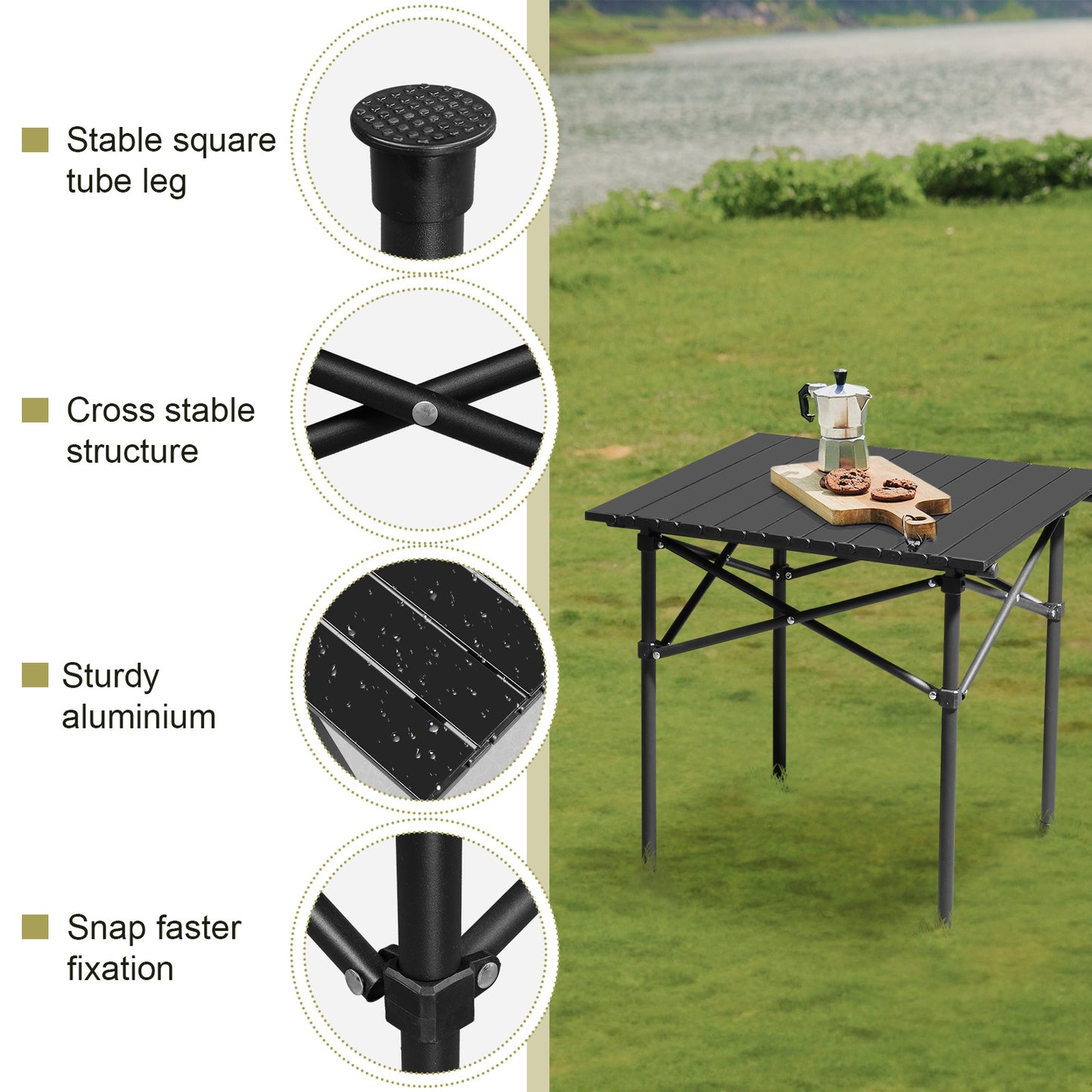 Portable Carbon Steel Camping Table Outdoor Folding Ultralight Roll-Up