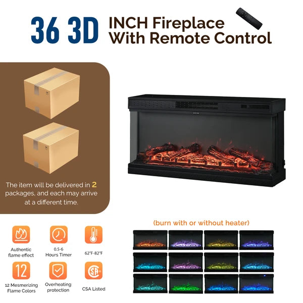 70-Inch Black Gold Oak Electric Fireplace TV Stand with Glass Doors