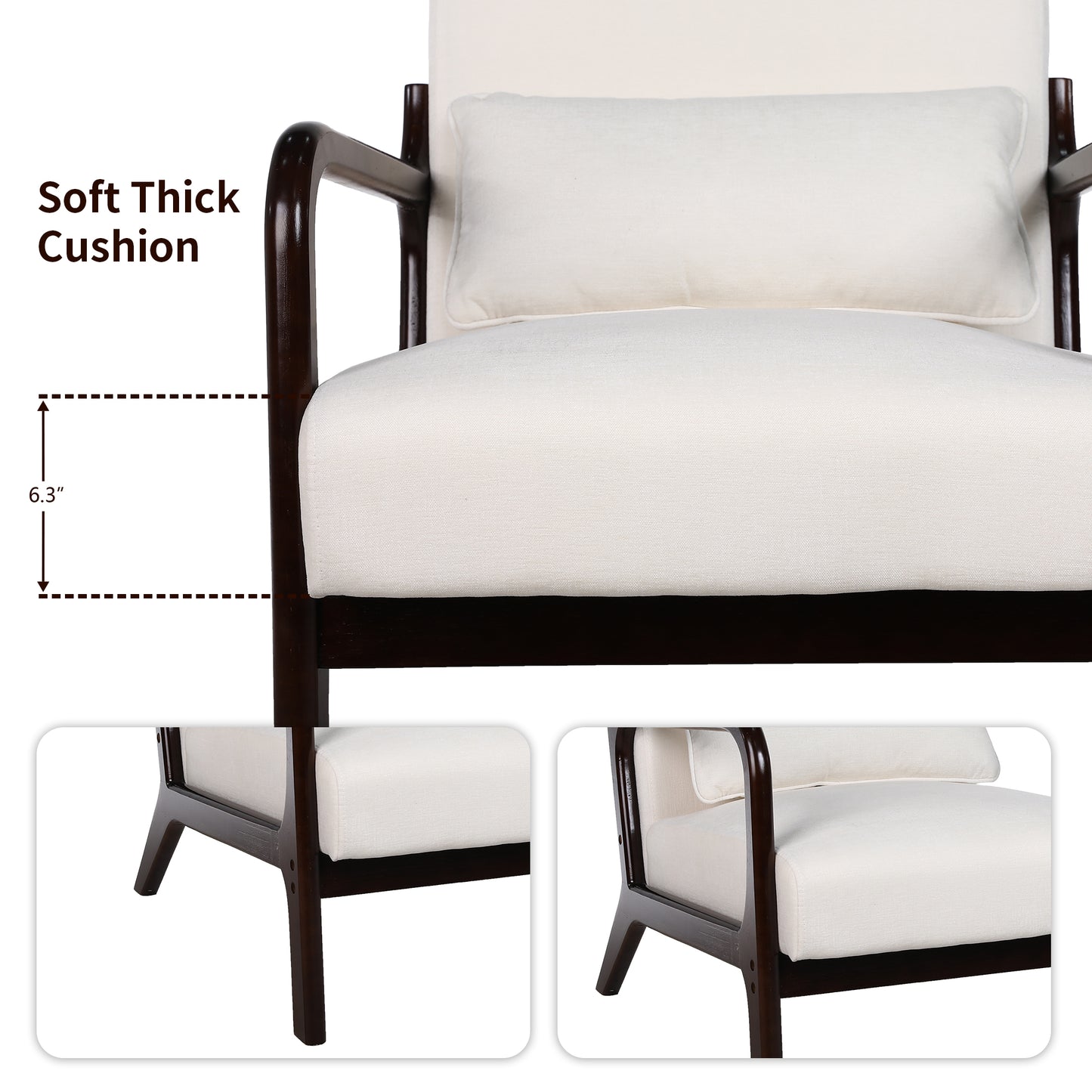 Mid Century Modern Accent Chair with Solid Wood Frame - Beige