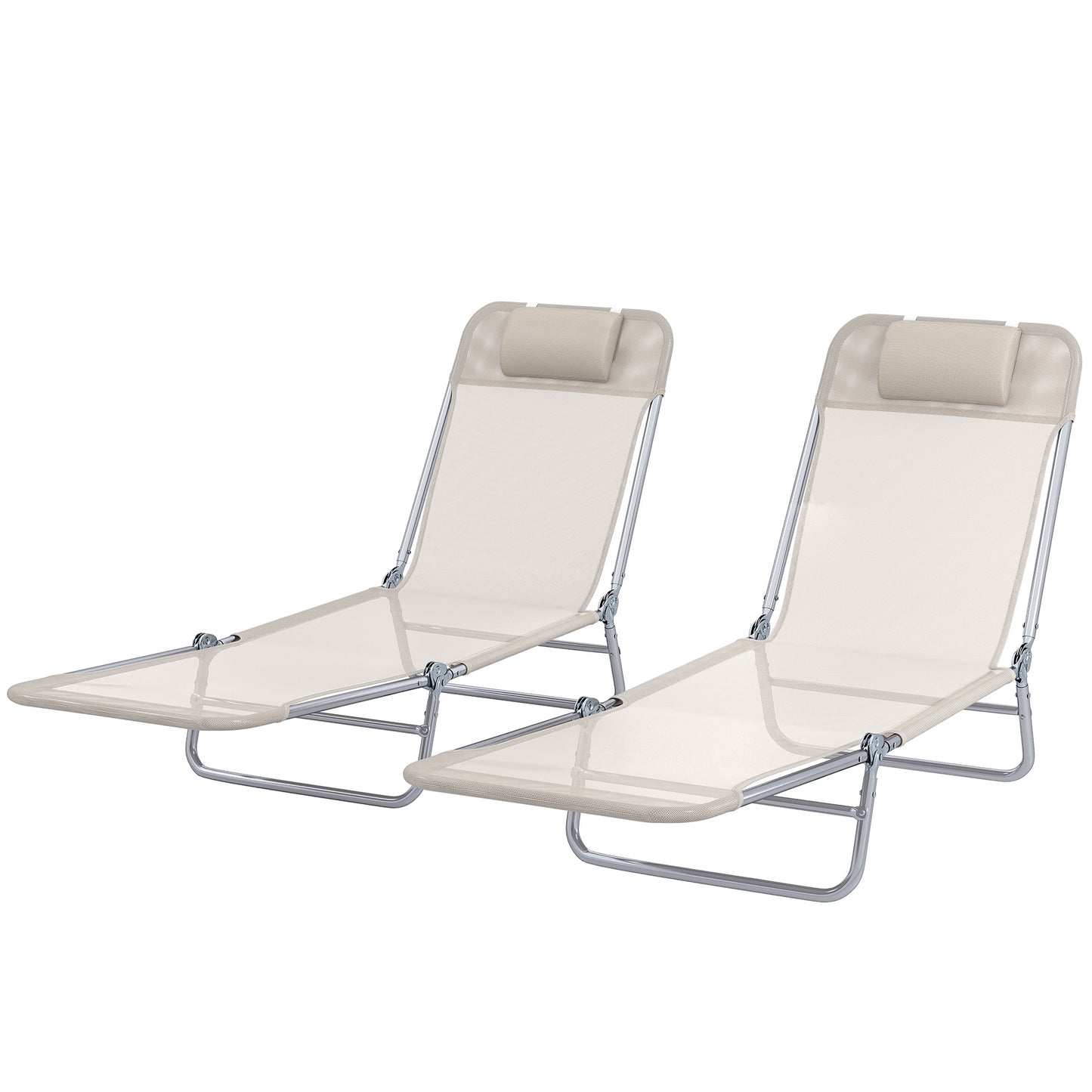 2 Piece Folding Chaise Lounge Chairs with Reclining Back - Cream White