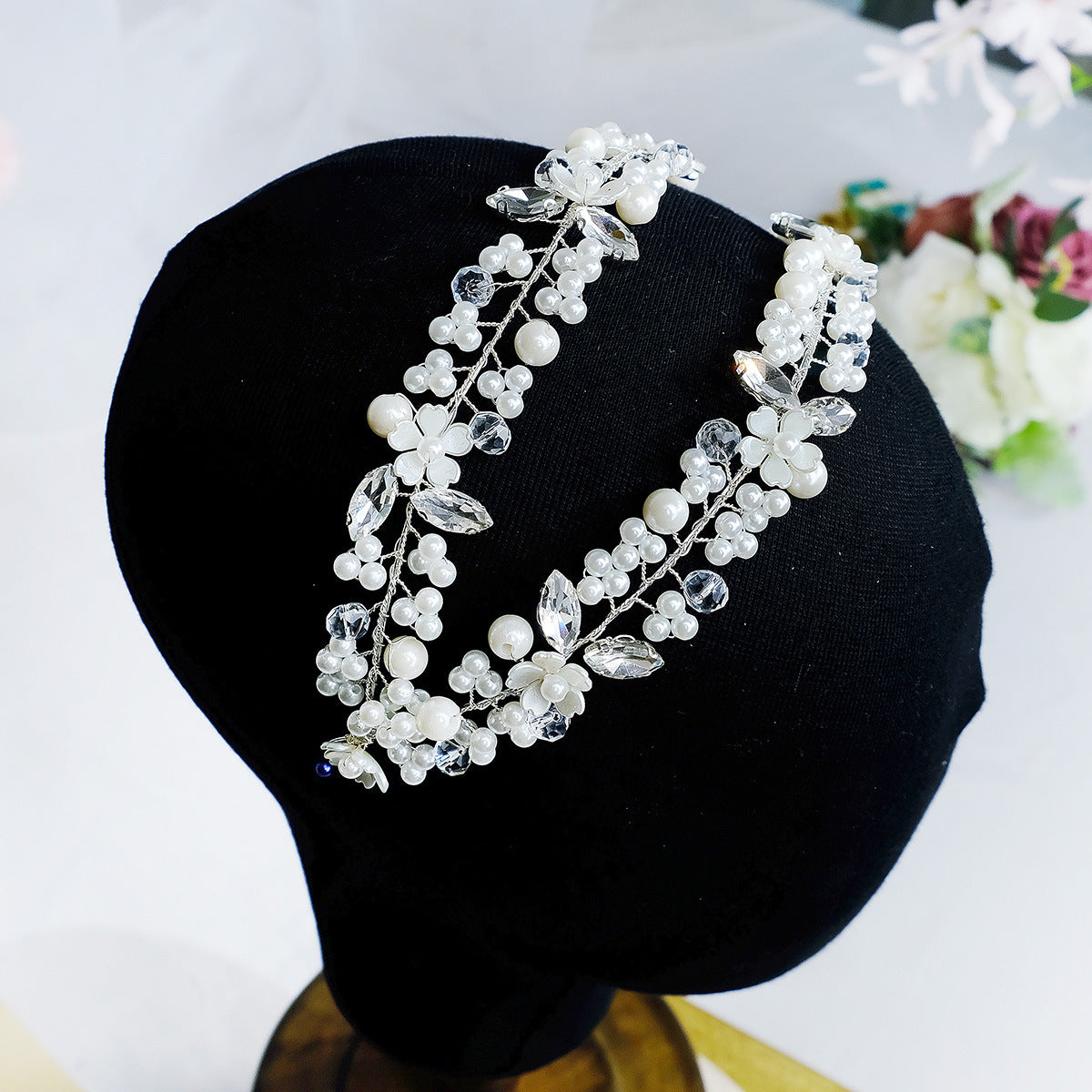 Silver Rhinestone Flower Headband - Wedding Hair Accessory