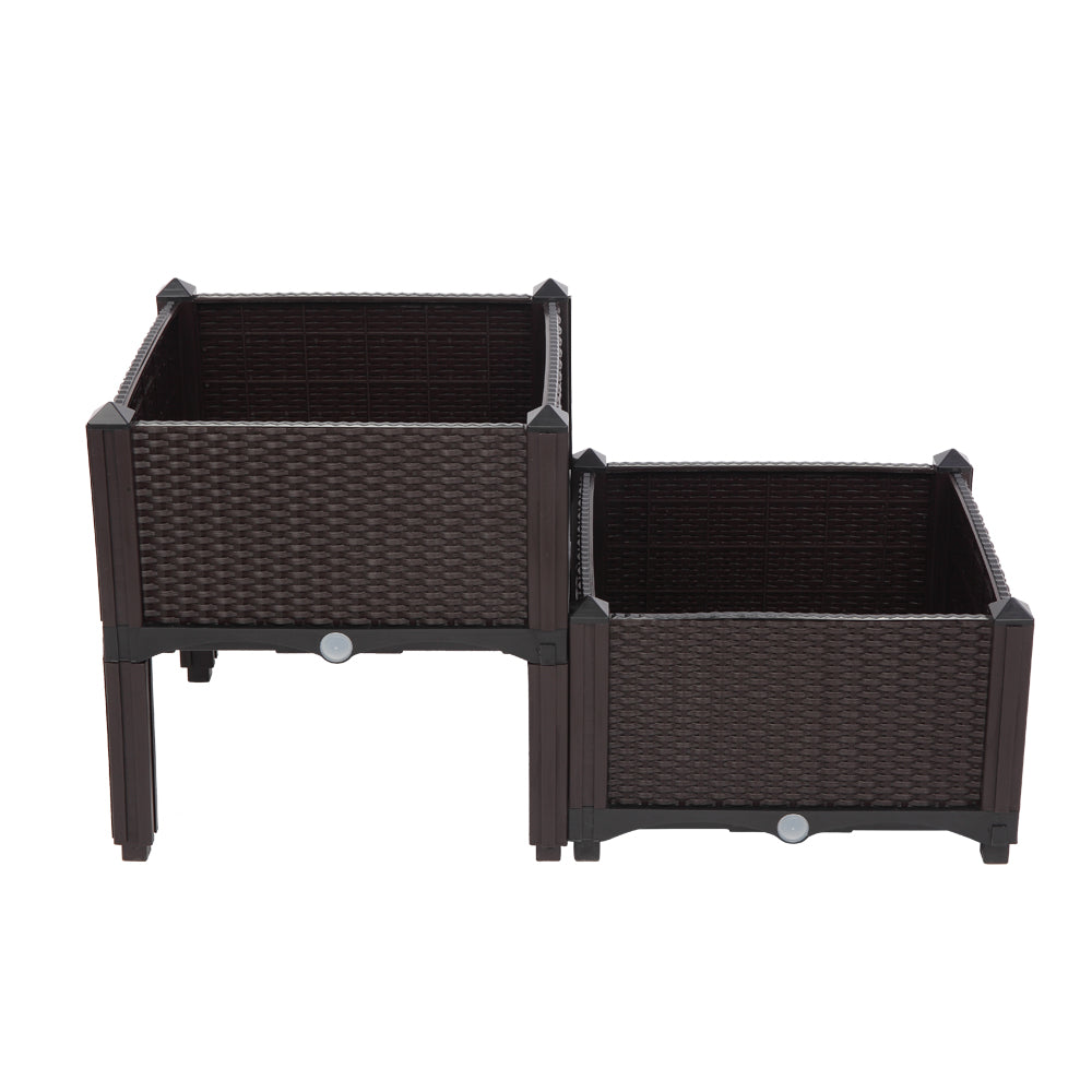 2PCS Brown Injection Molded Planting Box Garden Planter with Rattan Pattern