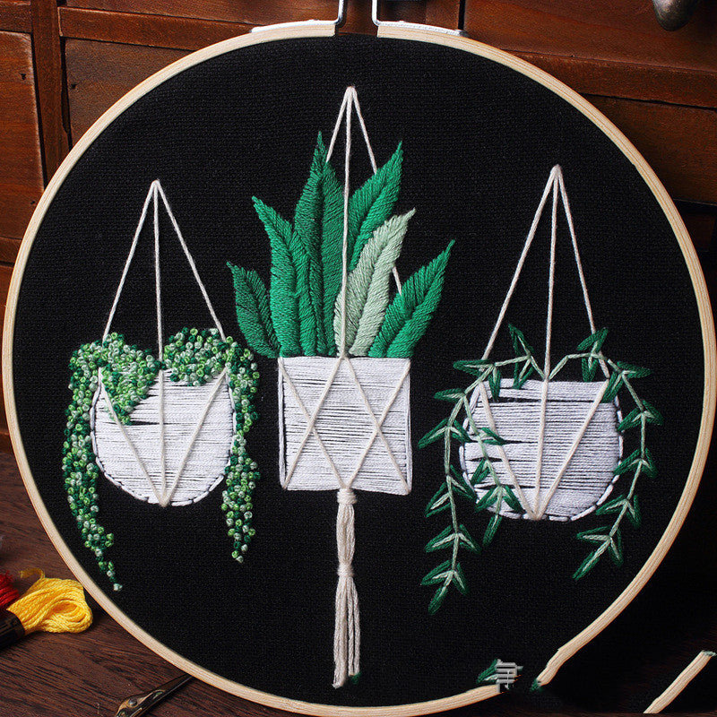 DIY Embroidery Kit Fabric Flower and Grass Letter Sewing Set - Home Crafts