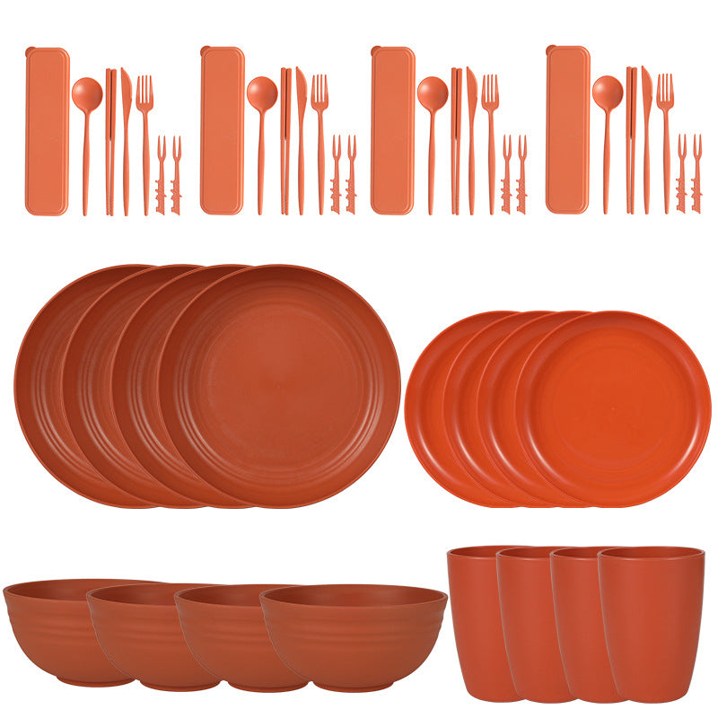 Wheat Straw Dinnerware Set for 4 - Camping & Outdoor Use