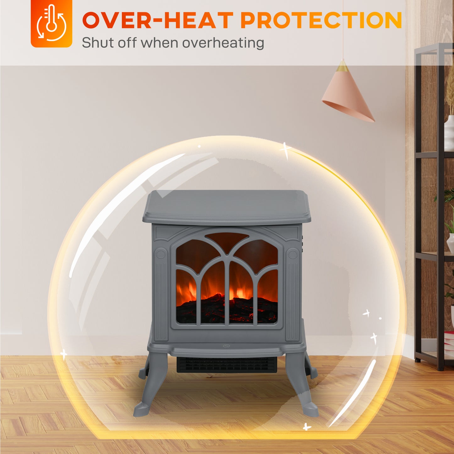 Electric Fireplace Heater Freestanding Stove with Realistic Logs Flame Effect Gray 750W/1500W