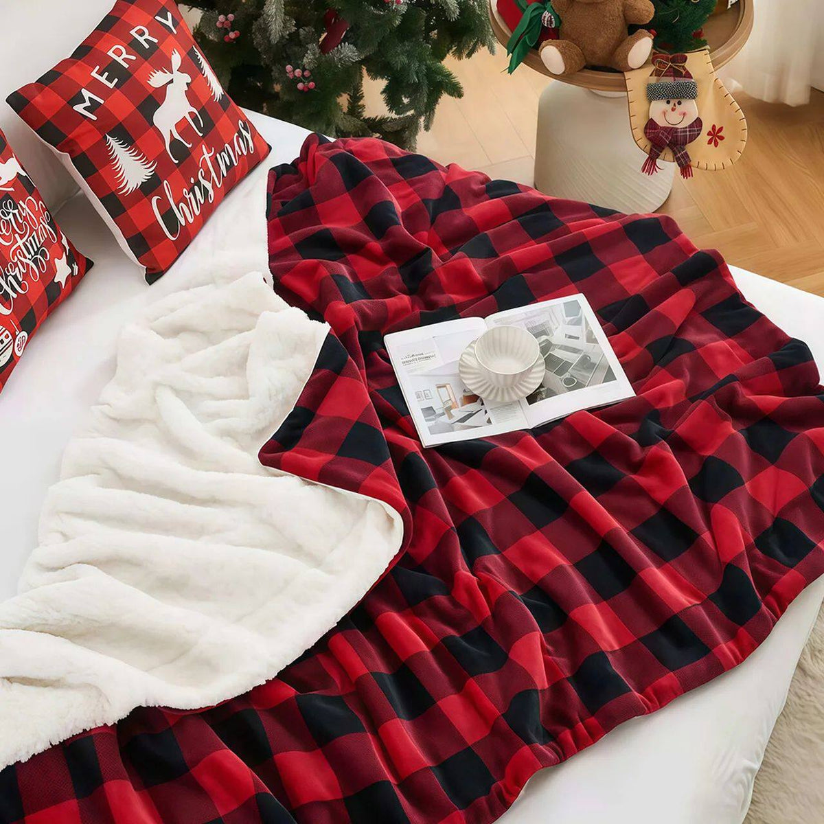 Cozy Sherpa Fleece Buffalo Plaid Blanket - Multiple Sizes & All Seasons