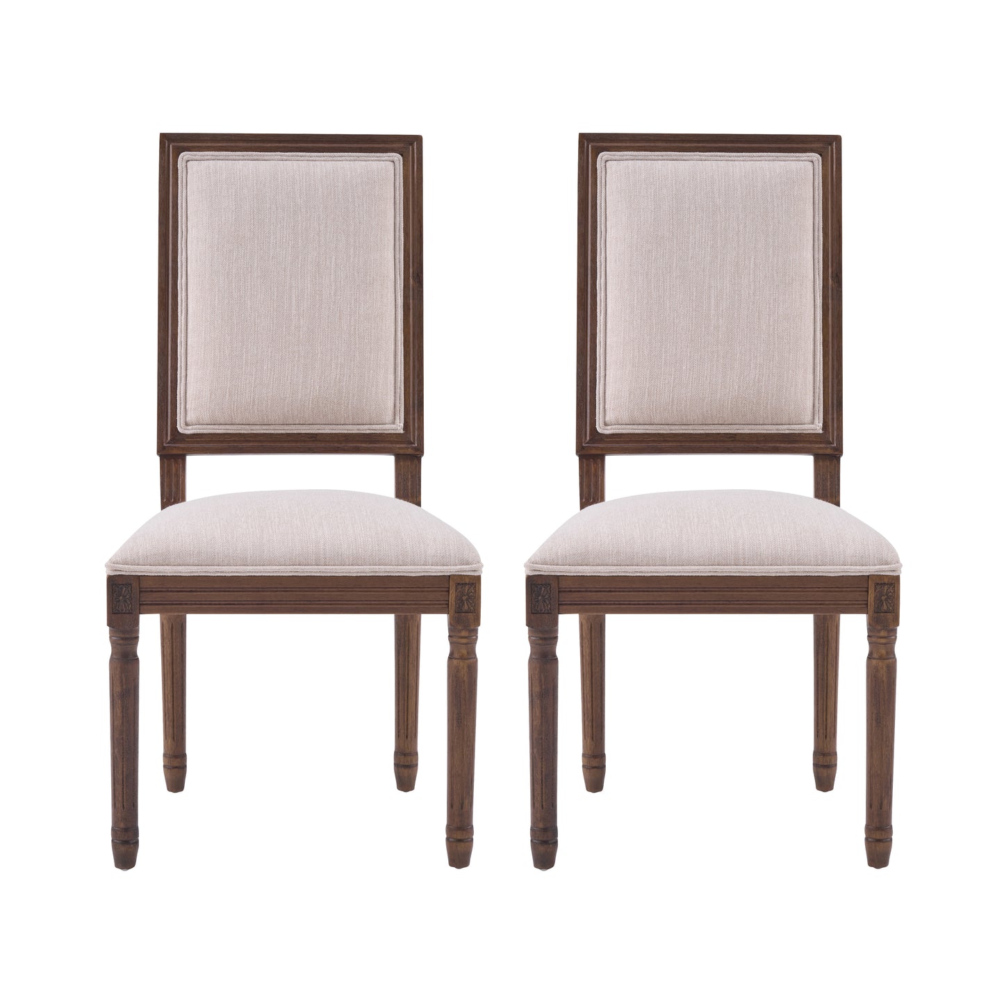 French Country Dining Chairs - Upholstered Cane Backrest, Set of 2