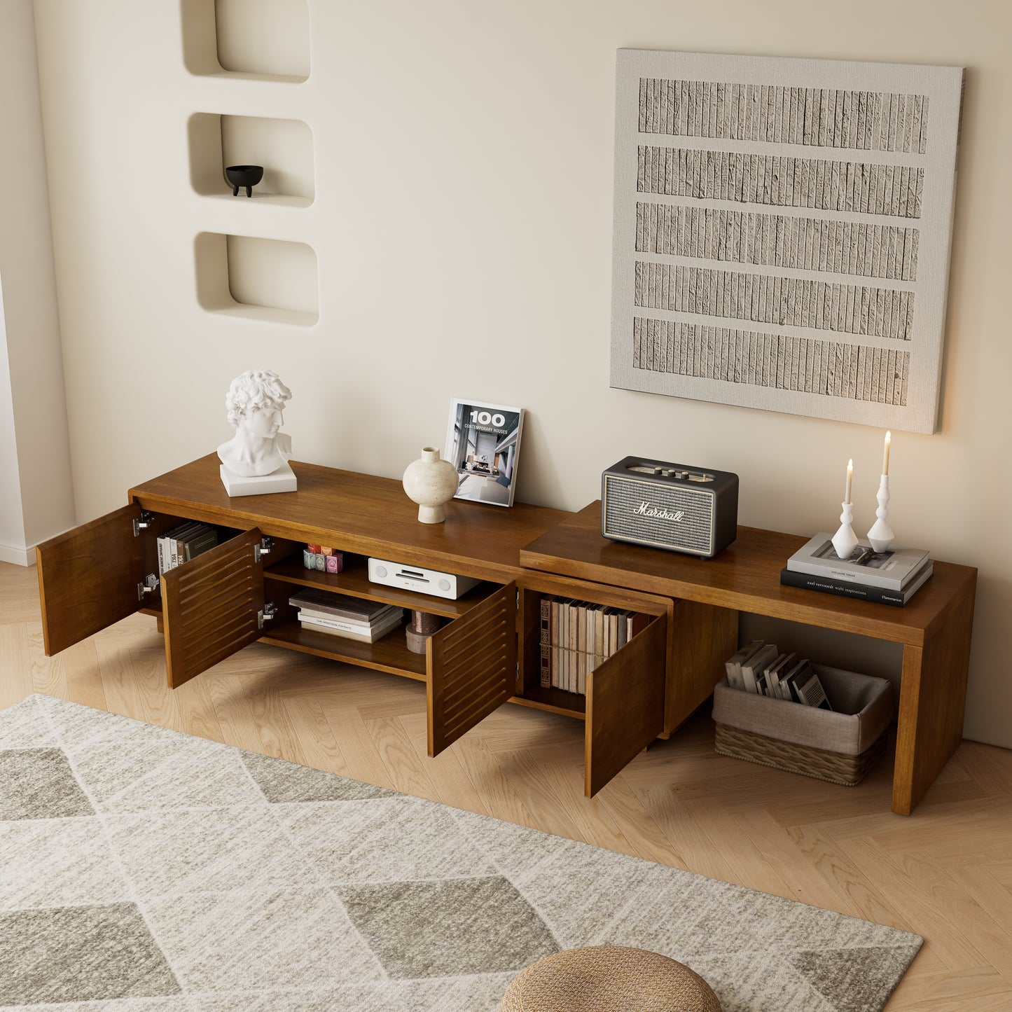 63" Mid-Century Modern Extendable TV Stand - Brown Ebony