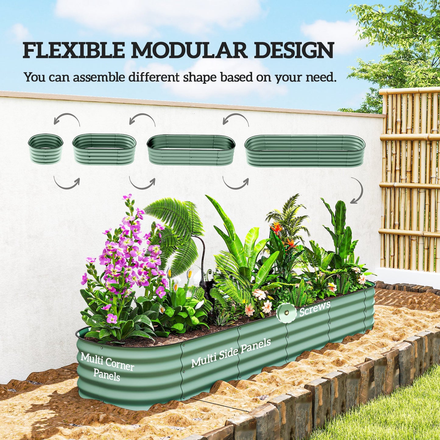Galvanized Raised Garden Bed Kit - Green Metal Planter Box with Safety Edging, 7.9 x 2 x 1 ft