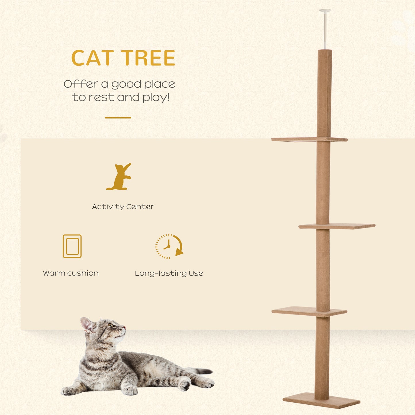 Floor-to-Ceiling Cat Tree Tower with Scratching Posts and Multiple Platforms