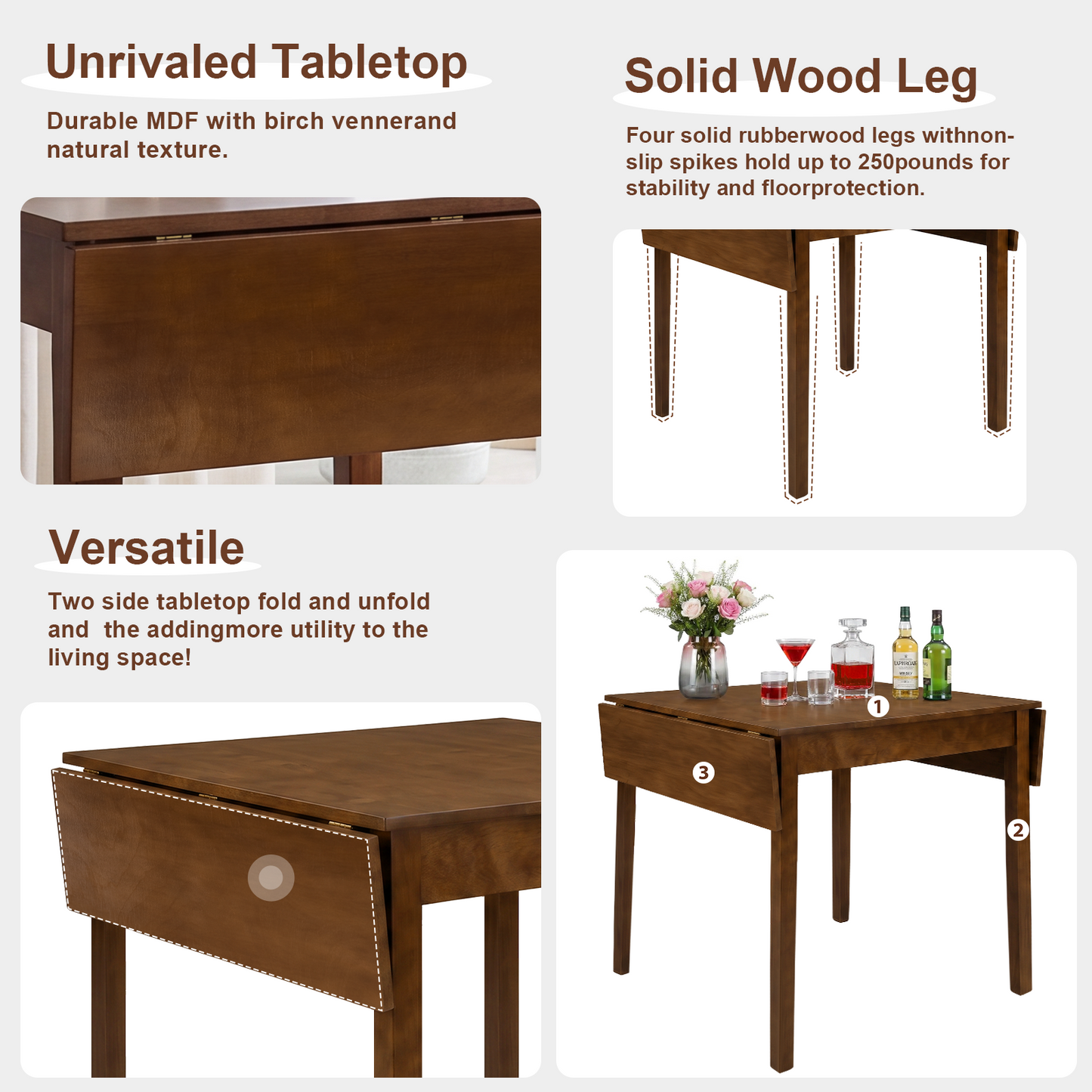 Extendable Folding Dining Table for 4 - Walnut Wood