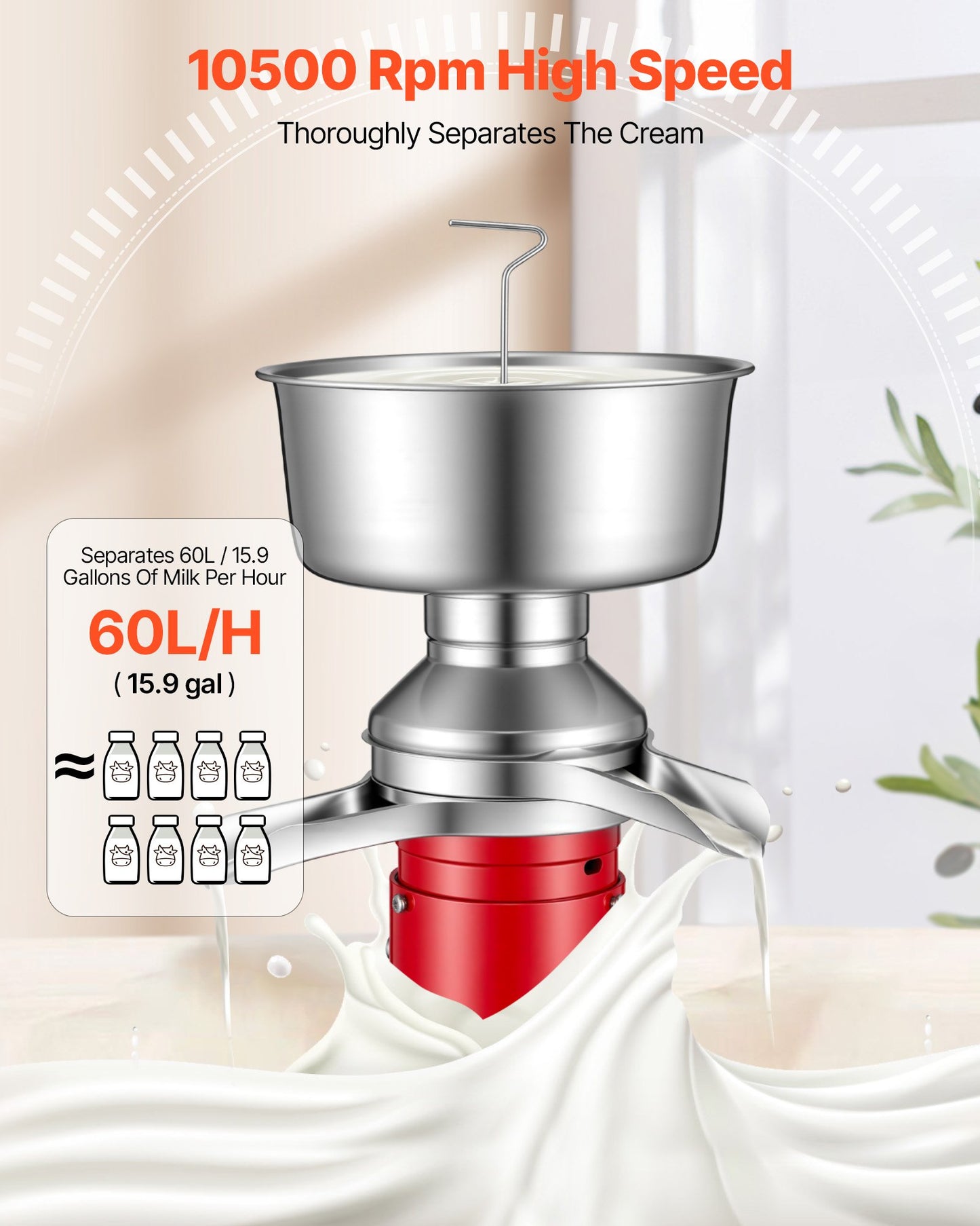 Electric Milk Cream Separator 60L/H Stainless Steel Dairy Machine 10500RPM