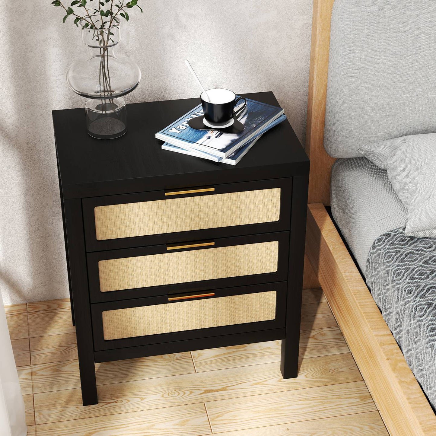 Bedside Table 3 Layers Large Capacity Storage Drawer Design