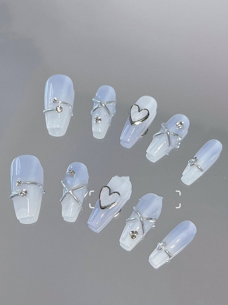 Blue Ice Rain Nail Stickers - Minimalist Press-On Nails