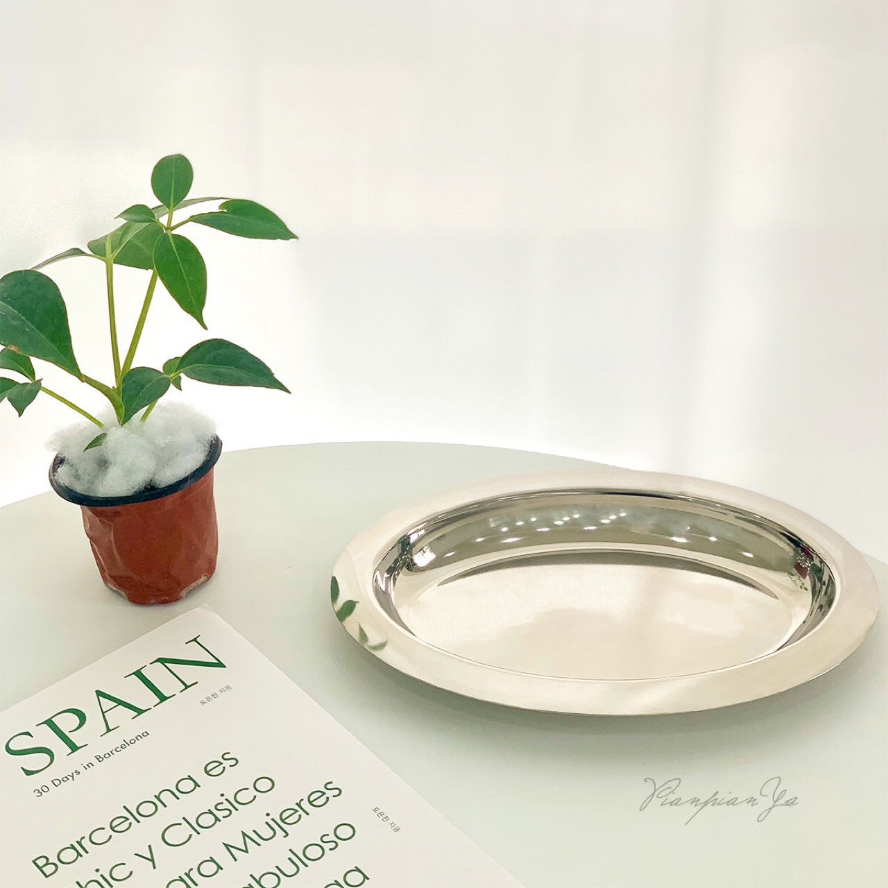Oval Stainless Steel Serving Tray - Modern Glossy Breakfast Bread Plate, Multiple Sizes